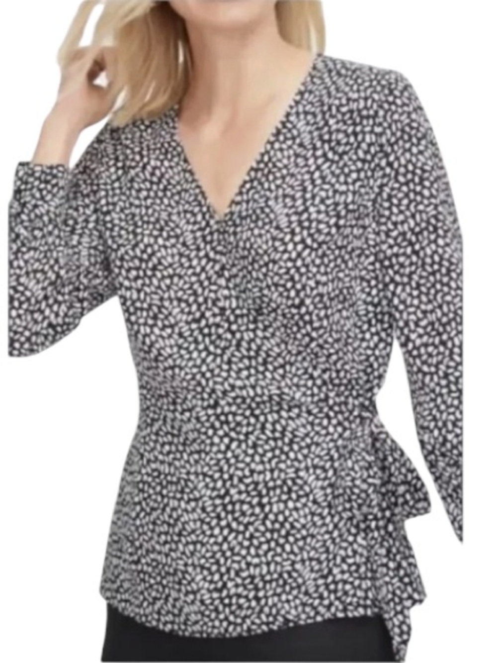 Talbot women’s size 3X Black & White Printed V-Neck Peplum Top